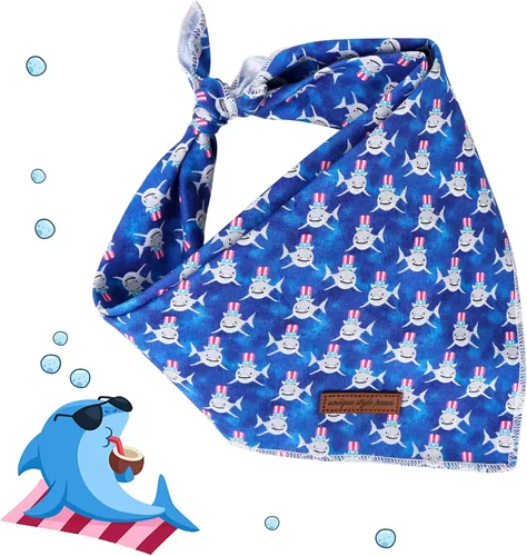 Vista 2 de Unique style paws Bandana para perro con bandera del Día de la Independencia, ideal para perros pequeños, medianos y grandes Bandana de tiburón