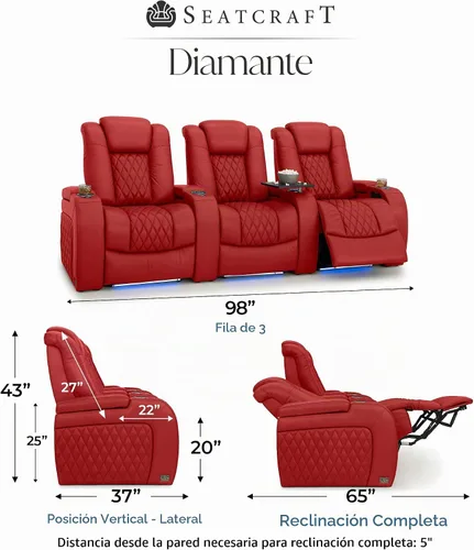 Vista 2 de Seatcraft Asientos de cine en casa Diamante Row of 3 Rojo