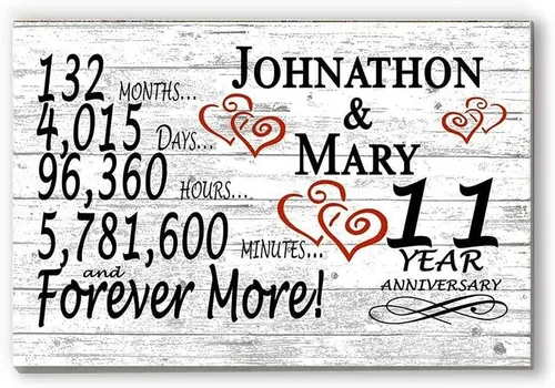Vista 29 de Letrero personalizado de aniversario de 1 año, regalo de primer aniversario de boda, regalo para días de pareja, minutos, años, madera maciza, 16.5