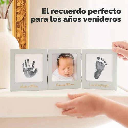 Vista 6 de Kit de huellas de manos y huellas para bebé sin tinta para recién nacido Gris nube/dorado