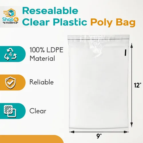 Vista 2 de Shop4Mailers Bolsas de polietileno de plástico transparente de 9 x 12 de pulgada (0.059 in) con autosellado para ropa, joyas, documentos