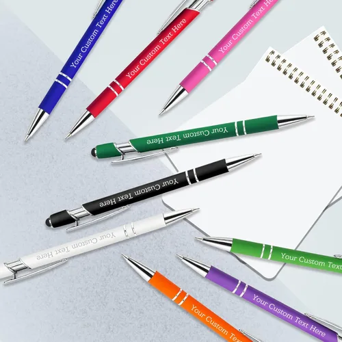Vista 7 de Bolígrafos personalizados con nombre a granel, juego de bolígrafos personalizados, lápiz capacitivo grabado, logotipo, texto, regalo para negocios
