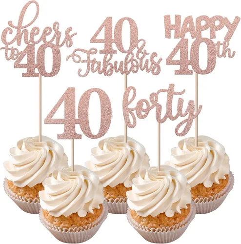 Vista 22 de Rsstarxi Paquete de 30 adornos para cupcakes de 6º cumpleaños con purpurina negra de seis Hello 6 para cupcakes Cheers to 6 años de edad