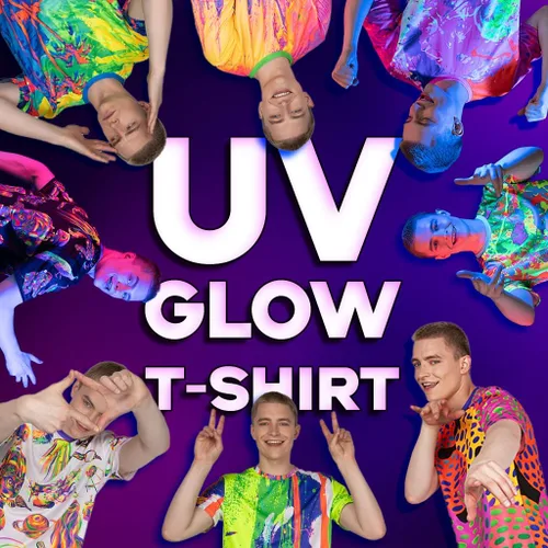 Vista 9 de aofmoka - Camiseta ultravioleta hecha a mano, reactiva a luz negra, con impresión decorativa