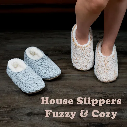 Vista 4 de 2-PK Soft Furry House Slippers for Women Indoor, Warm Sherpa Ballerina Anti-skid Soles, Winter Bedroom Fuzzy Slip-on Sock Shoes, Cozy Christmas Gifts