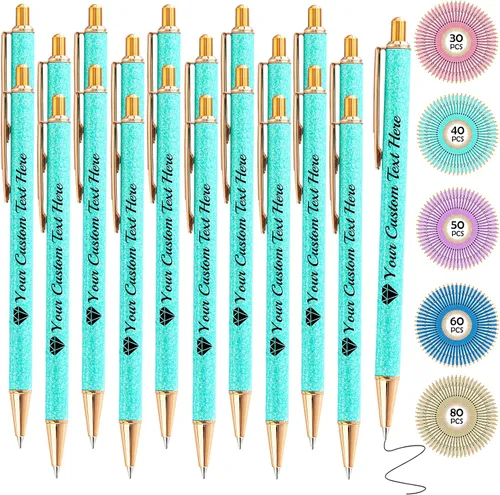 Vista 63 de Hasta 100 bolígrafos personalizados con nombre a granel, bolígrafo con purpurina de impresión personalizada, grabado gratis, texto con logotipo