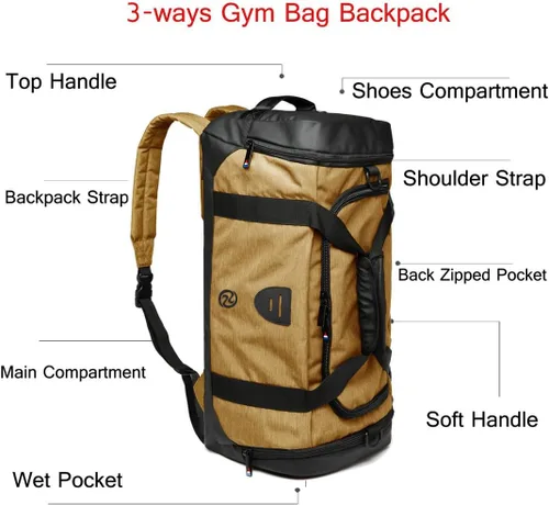 Vista 7 de Bolsa de lona para gimnasio, mochila deportiva impermeable, bolsa de viaje para hombres y mujeres, bolsa de noche con compartimento para zapatos