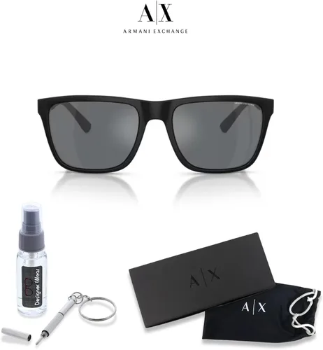 Vista 2 de Armani Exchange AX4080S - Gafas de sol cuadradas para hombre + paquete con kit de lentes de accesorios Negro mate/gris claro espejo negro