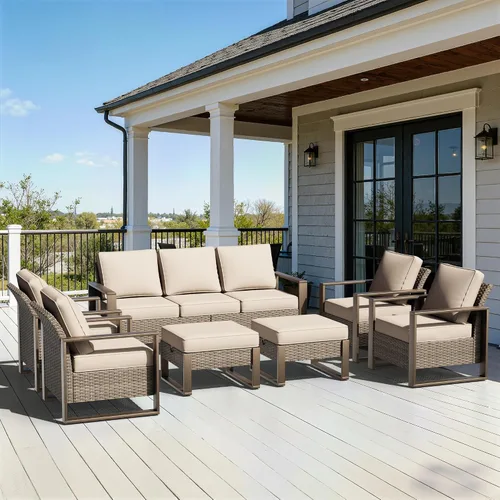 Vista 10 de Sofá de Mimbre Metálico para Patio de 75", Sofá Sillón de Ratán para Exteriores de 3 Asientos para Todo Tipo de Clima con Cojines Premium