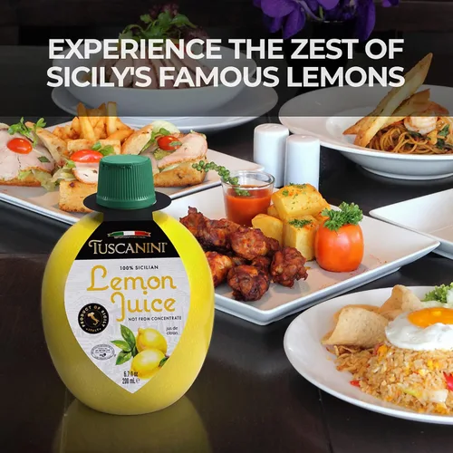 Vista 5 de Tuscanini 100% jugo de limón siciliano, no de concentrado, botella de 6.7 onzas en forma de limón conveniente Sin agua añadida Producto
