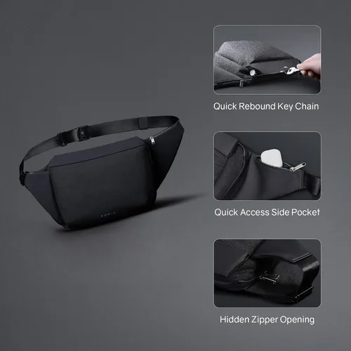 Vista 5 de KORIN Bolso bandolera anticorte para hombres y mujeres, impermeable, mochila cruzada para iPad 9.7 para viajes, deportes, senderismo, Negro