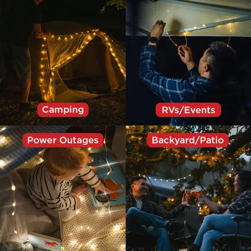 Vista 3 de LuminAID Cadena de luces solares con cargador de teléfono, luces recargables para tienda de campaña para campamento, cadena de luces de 32 pies