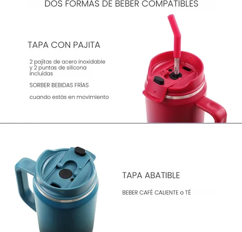 Vista 3 de EALGRO Botella de agua aislada de 40 onzas con popote y asa, frasco de agua deportivo de metal grande, taza de café de viaje de acero inoxidable