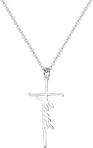 Vista 2 de Jewenova Collar de cruz de fe, collar con colgante de fuerza de esperanza amada, joyería religiosa, regalo para mujer, collar de cadena con colgante