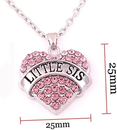 Vista 3 de Charm.L Grace conjunto de collares con corazón de cristal grabados con las inscripciones "Mom", "Big Sis", "MiddleLil Sister