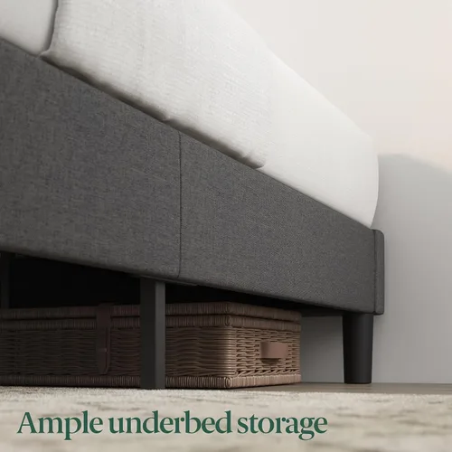 Vista 6 de Zinus Curtis - Base de cama con plataforma tapizada, base de colchón, soporte de listones de madera, no necesita somier, embalaje ecológico Gris