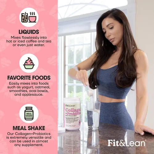 Vista 6 de Fit & Lean Colágeno + probióticos - Polvo de péptido de colágeno alimentado con pasto, sin sabor, 12.64 onzas