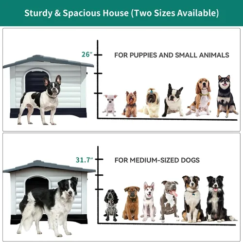 Vista 2 de YITAHOME Casa para perros grande de 2 puertas con base elevada y cojín, casa de plástico para perros pequeños y medianos, fácil montaje, impermeable