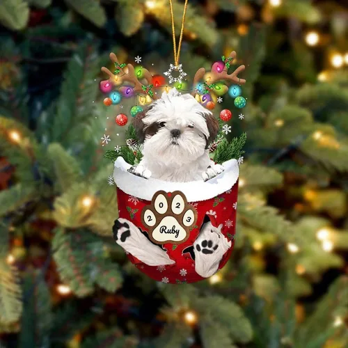 Vista 229 de Adornos personalizados de Pug cervatillo – Decoración personalizada para árbol de Navidad con patas de bolsillo de nieve