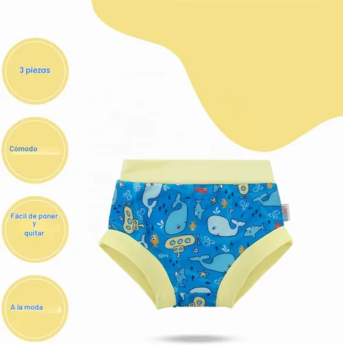 Vista 4 de ALVA - Paquete de 3 pañales de natación reutilizables para bebé, UPF 50+ Niño Color 01