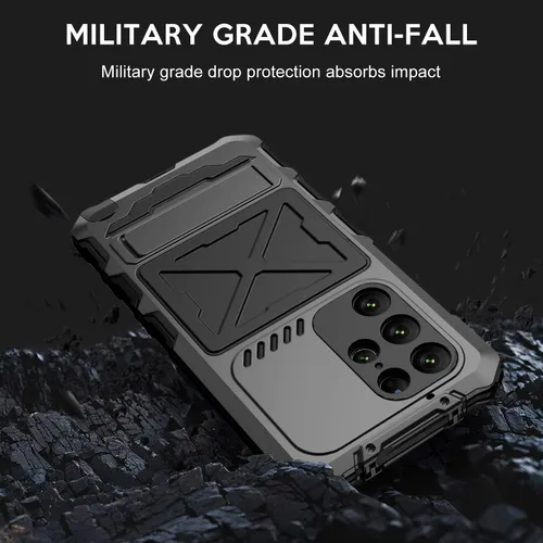 Vista 2 de Simicoo Samsung S23 Ultra - Funda de metal para parachoques, color negro, resistente Armor Defender con Gorilla Glass integrado, protección de grado