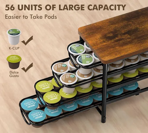 Vista 4 de HFHOME Soporte para cápsulas de café con parte superior de madera, compatible con K-Cups, cajón de almacenamiento de cápsulas de café de 4 niveles