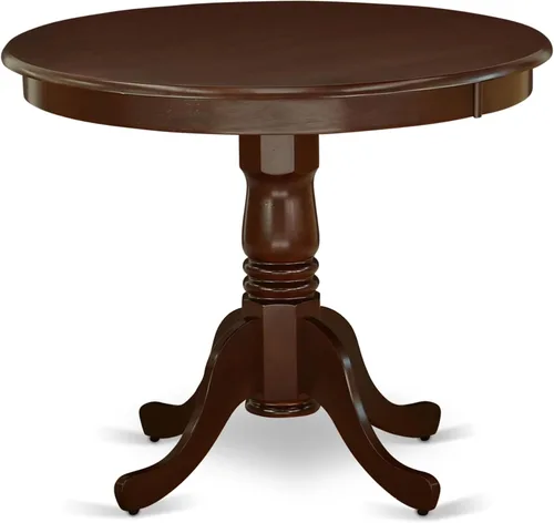 Vista 3 de East West Furniture ANDR5-MAH-01 - Juego de mesa y sillas de cocina de 5 piezas, incluye una mesa de comedor redonda con pedestal y 4 sillas