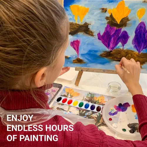 Vista 6 de Juego de pintura de acuarela – 24 pinturas de acuarela, 50 hojas de papel de color de agua, 7 pinceles para niños – Juego completo de suministros