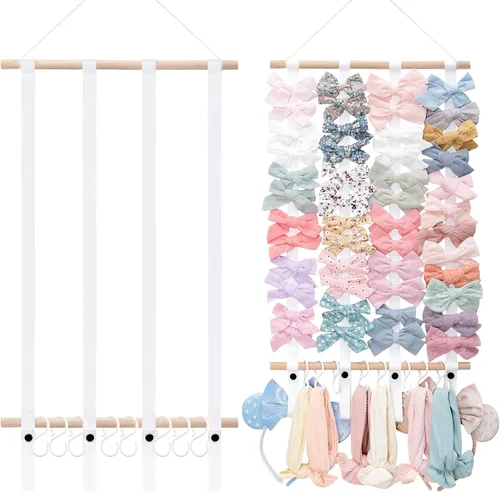 Vista 12 de OAOLEER Organizador de lazo para el pelo para niñas, pinzas para el pelo, diadema, organizador de almacenamiento para colgar en la pared, decoración