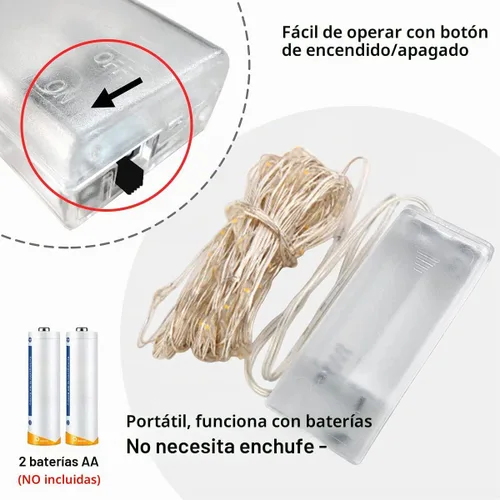 Vista 6 de Guirnalda de luces parpadeantes a pilas, paquete de 6 unidades, cable Cooper de 6.6 pies, 20 L, impermeable, para interiores, para dormitorio Blanco