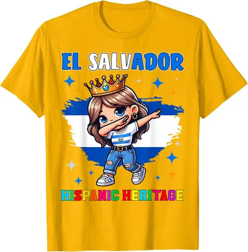 Vista 47 de Camiseta infantil El Salvador Dabbing Girl Hispanic Heritage Celebration, Negro