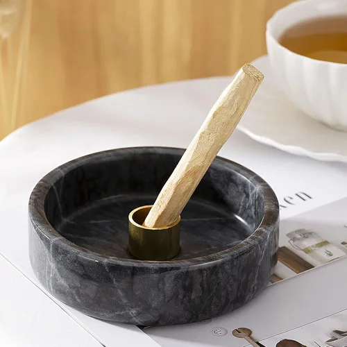 Vista 7 de Soporte Palo Santo, quemador de incienso de mármol natural para palitos de Palo Santo, hecho a mano, madera de palo de incienso (negro natural)