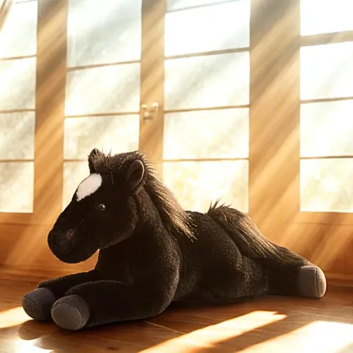 Vista 3 de The Petting Zoo Peluche de caballo negro flexible, regalos para niños, animales salvajes de granero, juguete de peluche de caballo negro, 16 pulgadas