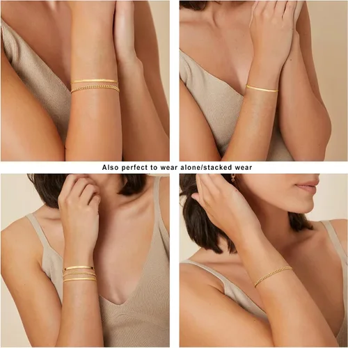 Vista 7 de Moodear Pulsera de oro para mujer, juego de pulseras de oro real de 14 quilates para mujer, pulsera de cadena de serpiente delicada, pulsera