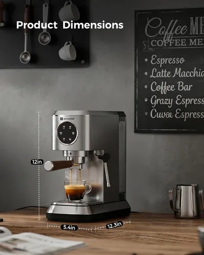 Vista 6 de Máquina de café expreso de 20 bares, cafetera compacta con espumador de leche, cafetera espresso con tanque de agua extraíble de 50 onzas