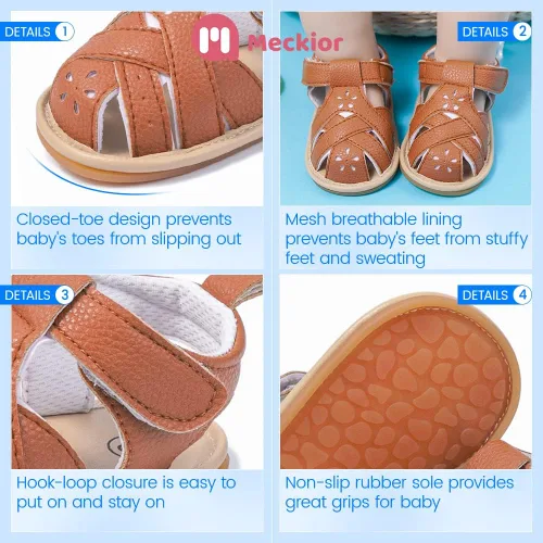 Vista 69 de Meckior Sandalias de verano con punta abierta y suave de piel sintética para bebés y niñas pequeñas