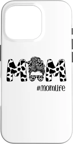 Vista 20 de iPhone 16 Funny Women Mom Life Cow Messy Bun Hair Bandana Glasses Case