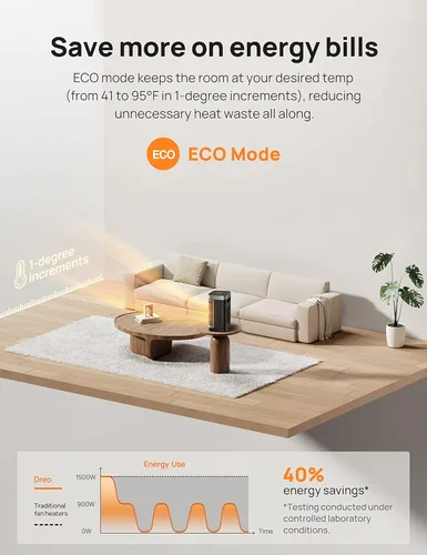 Vista 8 de DREO Calentador de espacio para baño e interior, calentador portátil, calentador de cerámica PTC, seguro y silencioso de 1500 W, termostato digital