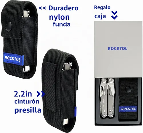 Vista 7 de ROCKTOL Multiherramienta, alicates multiherramienta 19 en 1 con mango chapado en titanio, bloqueo de seguridad, herramienta EDC ligera y funda