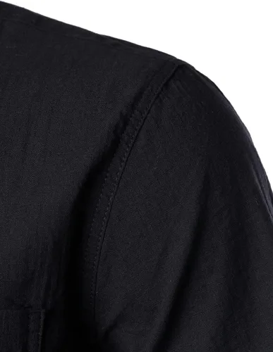 Vista 4 de ZEROYAA Camisas de manga corta con botones y algodón y lino para hombre, ligeras, con bolsillo