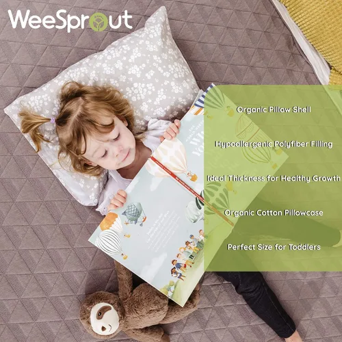 Vista 2 de WeeSprout - Almohada para niños pequeños - Funda y cubierta de algodón orgánico, almohada para niños pequeños para dormir y viajar, relleno