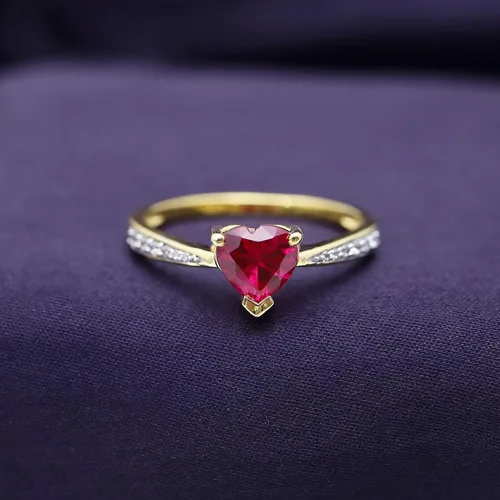Vista 2 de AFFY Anillo de compromiso con corazón solitario de oro amarillo de 14 quilates sobre plata de ley