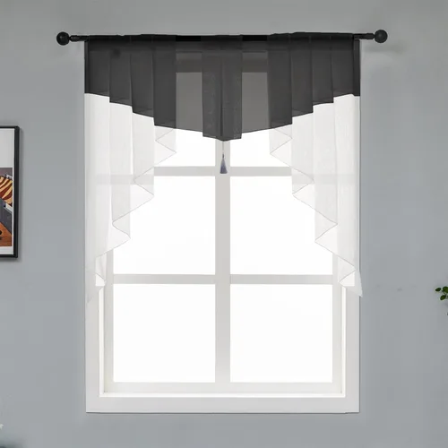 Vista 9 de PearAge Cortinas traslúcidas con cenefa para sala de estar, cenefa para ventanas de granja, cortinas festoneadas a medida con bolsillo para barra
