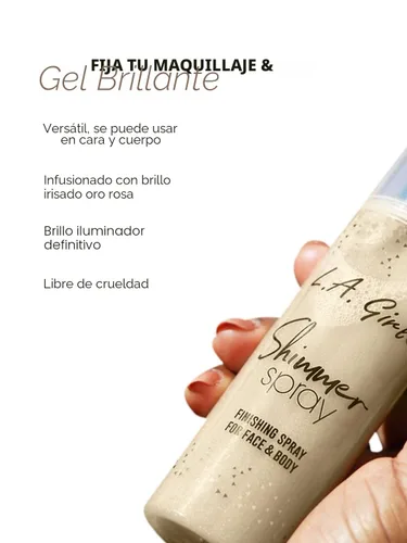 Vista 2 de L.A. Girl Spray con Brillo, 2.7 onzas líquidas, Oro Oro Rosa