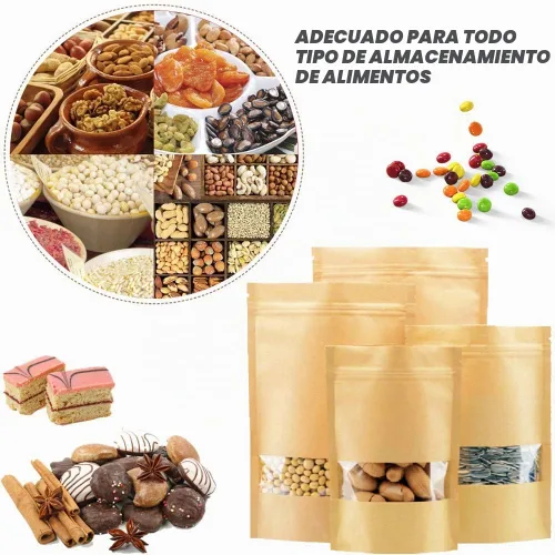Vista 2 de 100 bolsas de papel kraft resellables con ventana para productos de embalaje, bolsas reutilizables con cierre de cremallera para almacenamiento