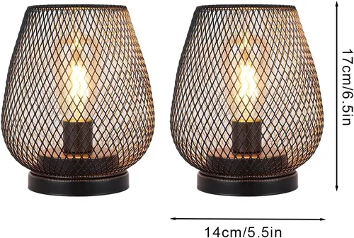 Vista 2 de JHY DESIGN Juego de 2 faroles LED de jaula de metal alimentados por batería, luz de acento inalámbrica con LED y temporizador de 6 horas, ideal