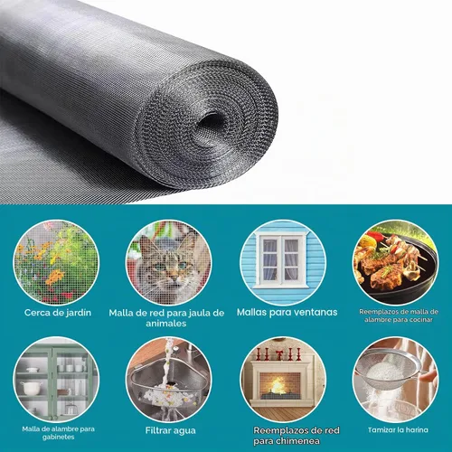 Vista 4 de Rollo de malla de acero inoxidable 304 de 36 x 200 pulgadas con guantes resistentes a puñaladas, repuesto de pantalla de ventana a prueba