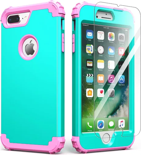 Vista 15 de IDweel Funda para iPhone 8 Plus, Funda para iPhone 7 Plus con Protector de Pantalla de Vidrio Templado, 3 en 1 Resistente a Golpes Delgada Híbrida
