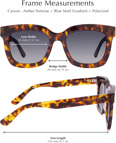 Vista 4 de DIFF Carson Designer - Gafas de sol cuadradas de gran tamaño para mujer, 100% UVAUVB polarizadas, color negro