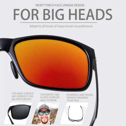 Vista 4 de MAXJULI Gafas de sol polarizadas para cabezas grandes, hombres y mujeres (FIT ML, no apto para XXL), ultra ligeras y delgadas 8105